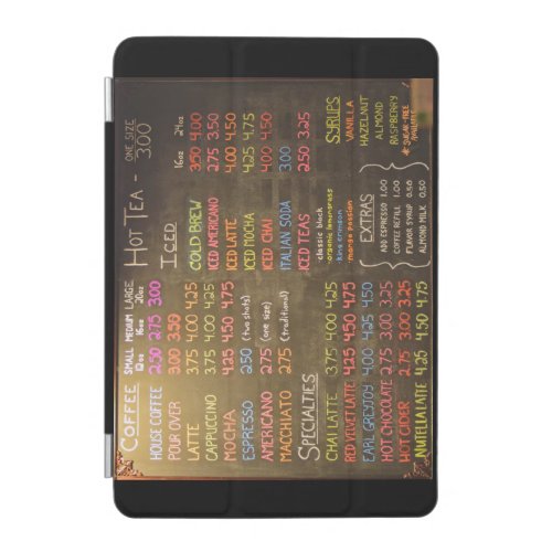 Coffee Shop Menu Board  _  iPad Sleeve iPad Mini Cover