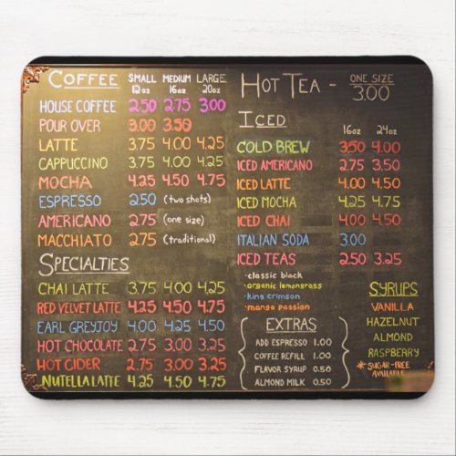 Coffee Shop Menu Board _ Mouse Pad