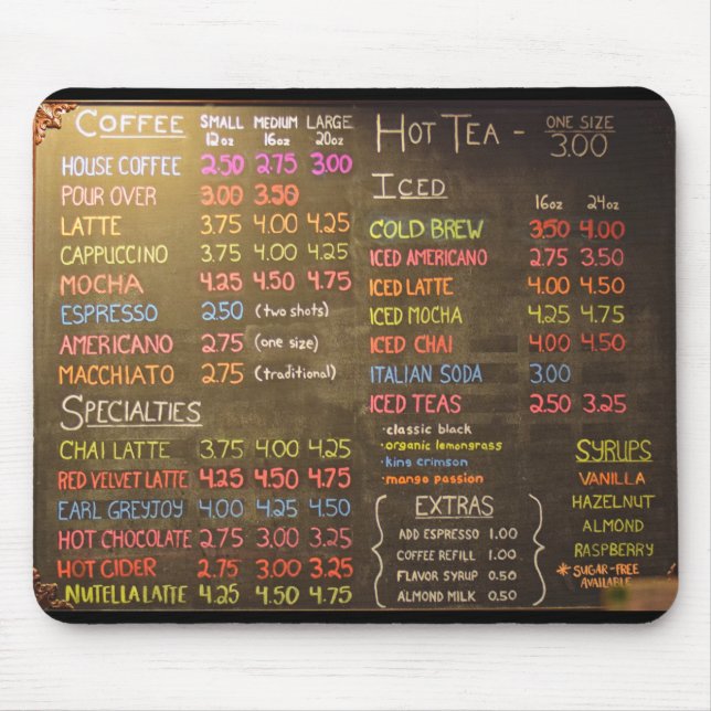 Coffee Shop Menu Board - Mouse Pad (Front)