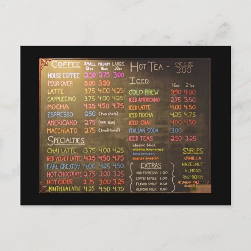 Coffee Shop Menu Board  _  Postcard