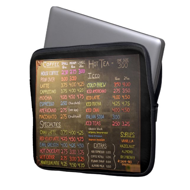 Coffee Shop Menu - Electronics or Laptop Sleeve (Front Left)