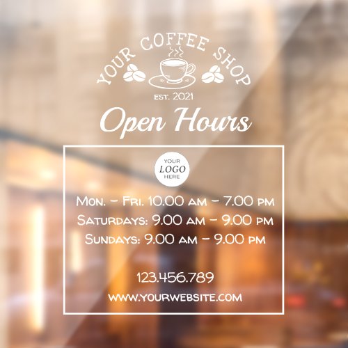 Coffee shop open hours sign with logo