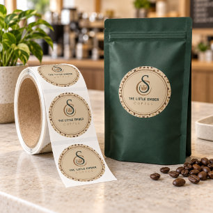 Coffee Shop Packaging Round Beige Classic Round Sticker