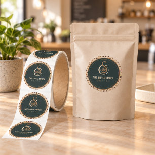 Coffee Shop Packaging Round Green & Beige Classic Round Sticker
