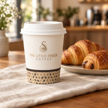 Coffee Shop Paper Cup in Beige with Coffee Border