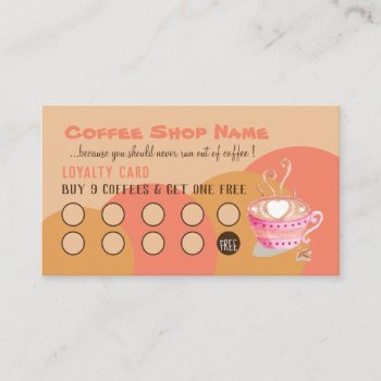 Coffee Shop Peach Loyalty Cards by ArianeC at Zazzle