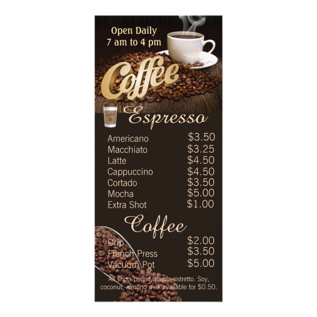 Coffee Shop Restaurant Menu and Price List | Zazzle.com