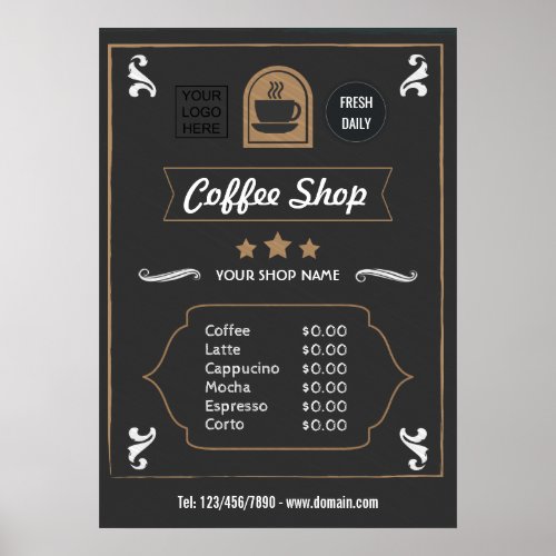 Coffee Shop Retro add logo Menu Poster