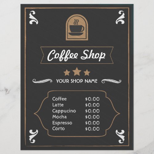 Coffee Shop Retro photo and logo Menu Card