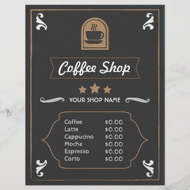 Coffee Shop Retro photo and logo Menu Card (Front)