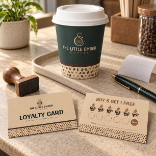 Coffee Shop Rewards Beige & Brown Coffee Bean Loyalty Card