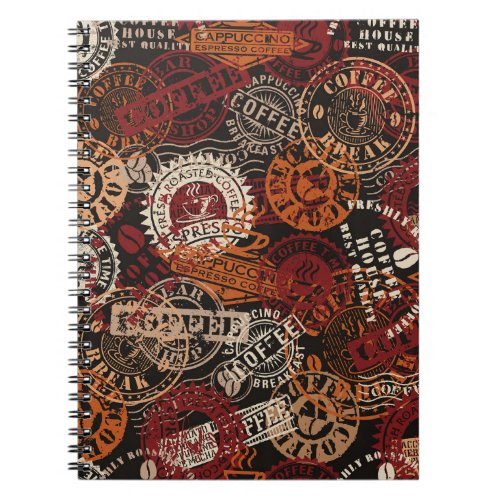 Coffee shop rubber stamp and grunge badge collecti notebook