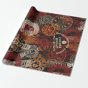 Coffee shop rubber stamp and grunge badge collecti wrapping paper