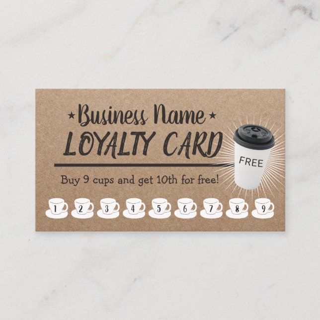 Coffee Shop Rustic Kraft Customer Loyalty Card (Front)