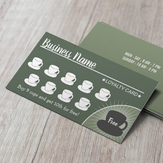 Coffee Shop Sage Green 10 Cups Customer Loyalty Card (Creator Uploaded)