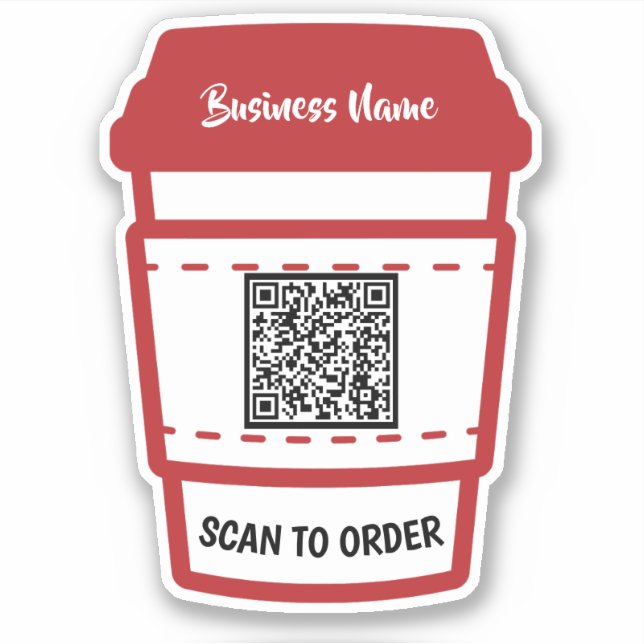Coffee Shop Scan To Order QR Code E Menu Sticker (Front)
