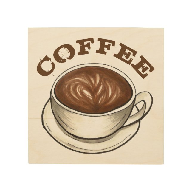 COFFEE Shop Seattle Latte Cup Foodie Kitchen Food Wood Wall Art (Front)