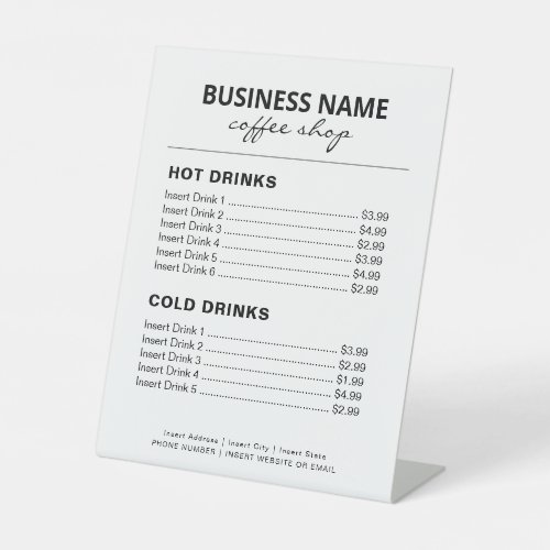 Coffee Shop Small Business Menu Price List Pedesta Pedestal Sign