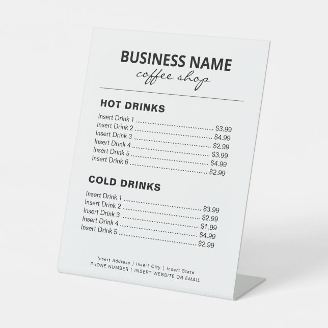 Coffee Shop Small Business Menu Price List Pedesta Pedestal Sign (Front)