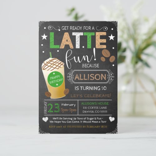 Coffee Shop Themed Party Birthday Invitation