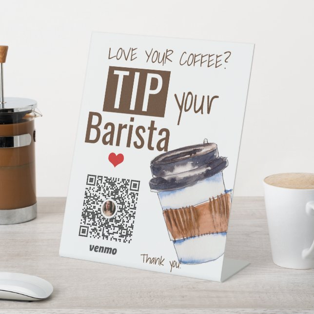 Coffee Shop Tip Your Coffee Barista Pedestal Sign (In SItu)