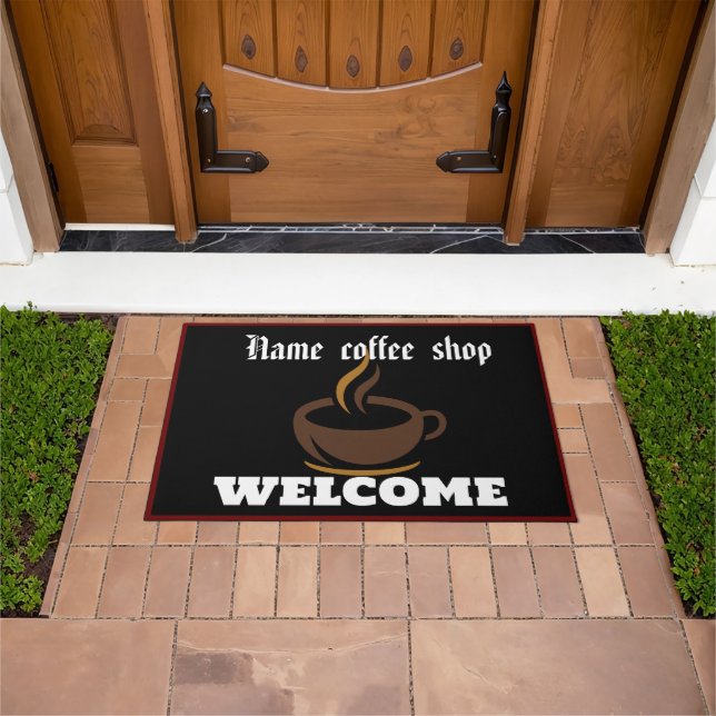 Coffee Shop Welcome restaurant Personalized Name Doormat (Outdoor)