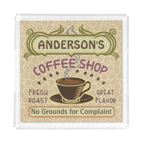 Coffee Shop with Cup Create Your Own Personalized Acrylic Tray