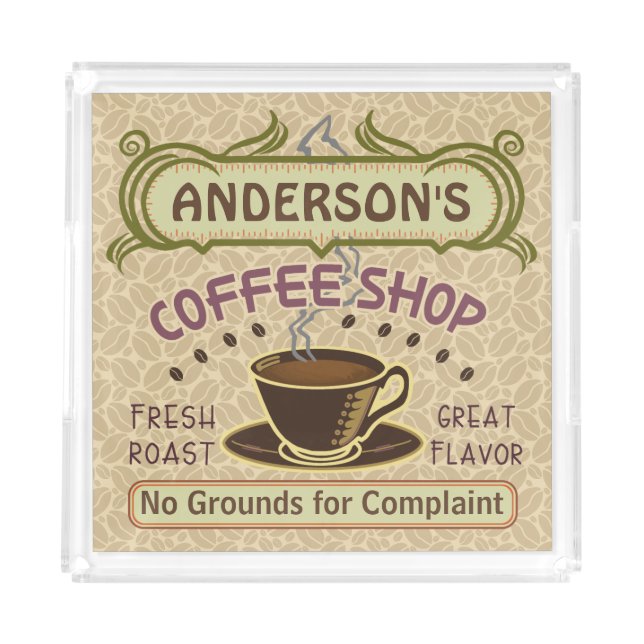Coffee Shop with Cup Create Your Own Personalized Acrylic Tray (Front)