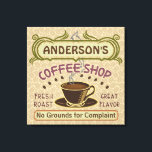 Coffee Shop with Cup Create Your Own Personalized Canvas Print<br><div class="desc">This coffee-themed wrapped canvas wall decoration is perfect for anyone who runs their own coffee shop or has a coffee theme in their home kitchen decor. Done in retro brown, green, purple and hints of orange, this espresso / cappuccino inspired design features a cup on a saucer, two personalized text...</div>
