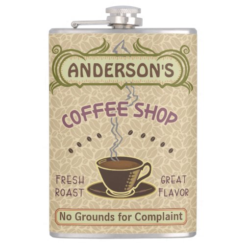 Coffee Shop with Cup Create Your Own Personalized Hip Flask