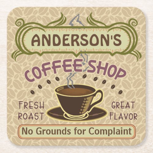 Coffee Shop with Cup Create Your Own Personalized Square Paper Coaster