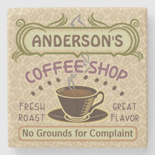 Coffee Shop with Cup Create Your Own Personalized Stone Coaster