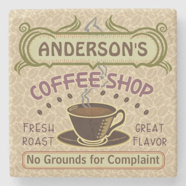 Coffee Shop with Cup Create Your Own Personalized Stone Coaster (Front)