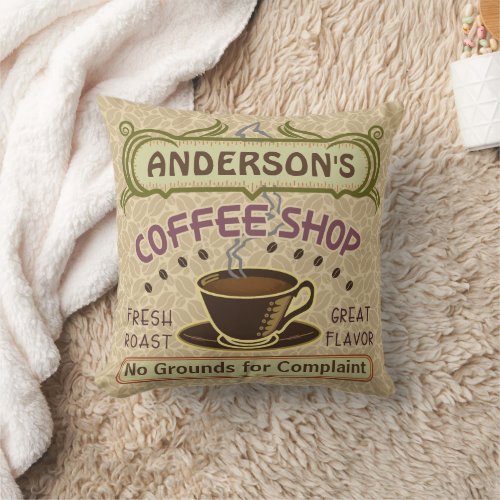 Coffee Shop with Cup Create Your Own Personalized Throw Pillow