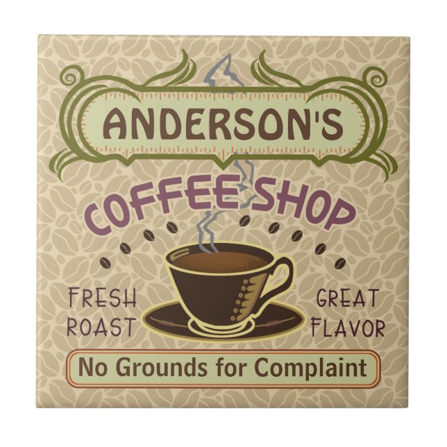 Coffee Shop with Cup Create Your Own Personalized Tile (Front)