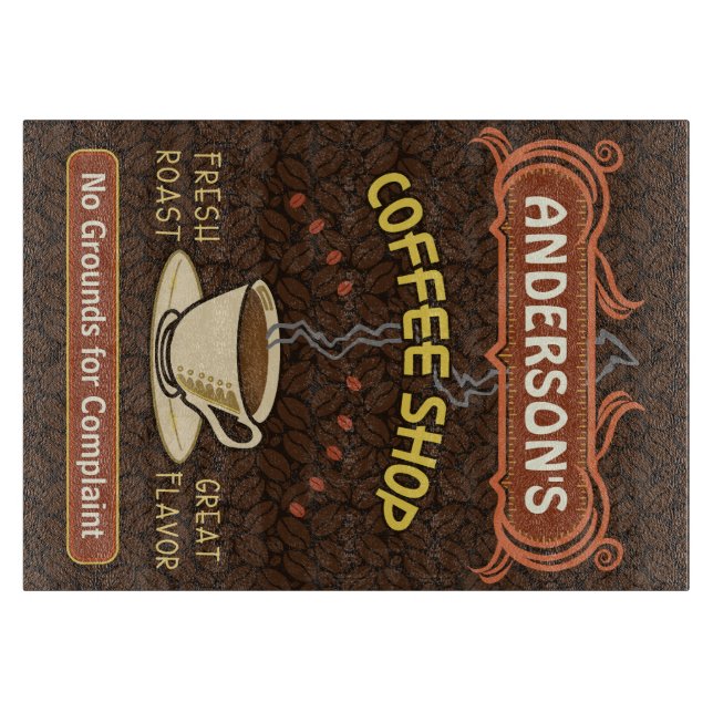 Coffee Shop with Mug Create Your Own Personalized Cutting Board (Front)