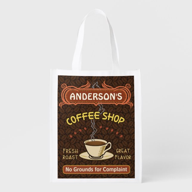 Coffee Shop with Mug Create Your Own Personalized Grocery Bag (Front)