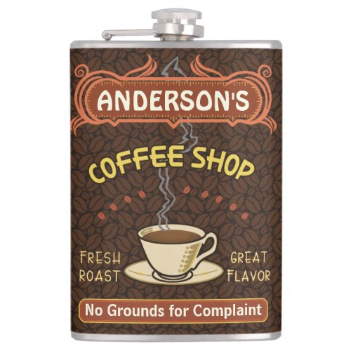 Coffee Shop with Mug Create Your Own Personalized Hip Flask