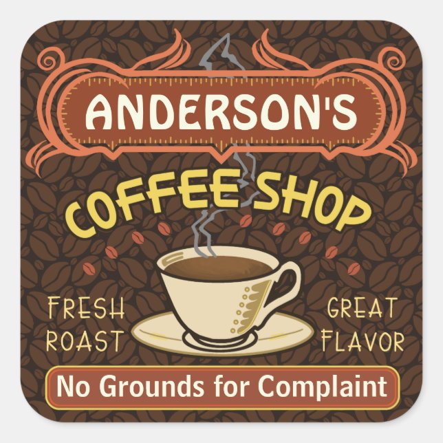 Coffee Shop with Mug Create Your Own Personalized Square Sticker (Front)