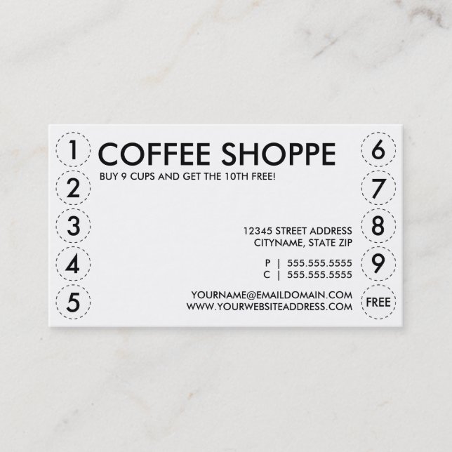 COFFEE SHOPPE punch card (Front)