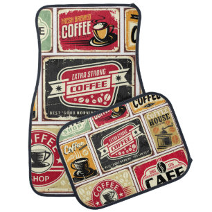 Coffee signs and labels collection. Retro and vint Car Floor Mat