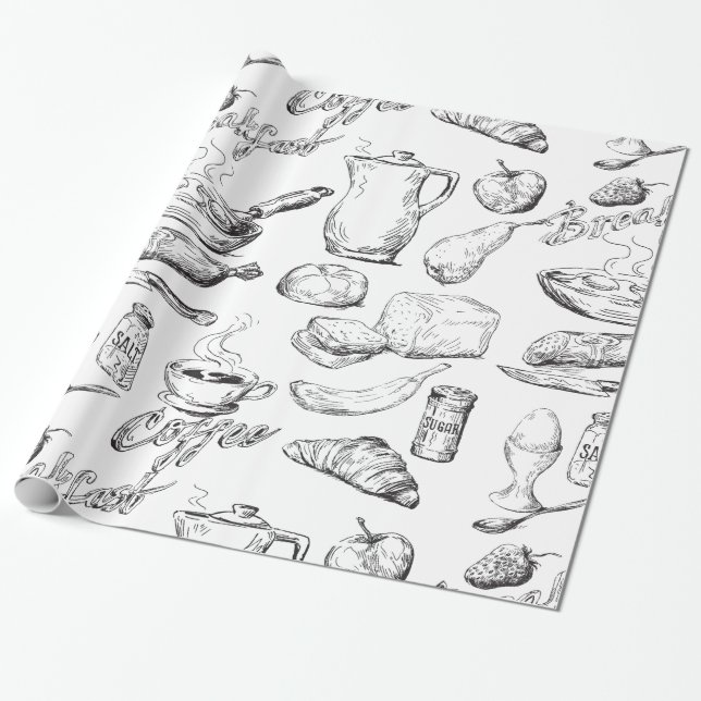 Coffee Sketch Wrapping Paper (Unrolled)
