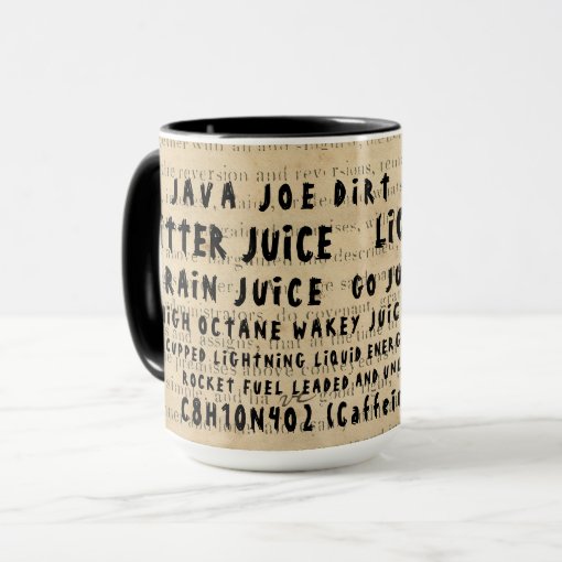 COFFEE SLANG NAMES FOR COFFEE ON EPHEMERA OLD DEED MUG | Zazzle