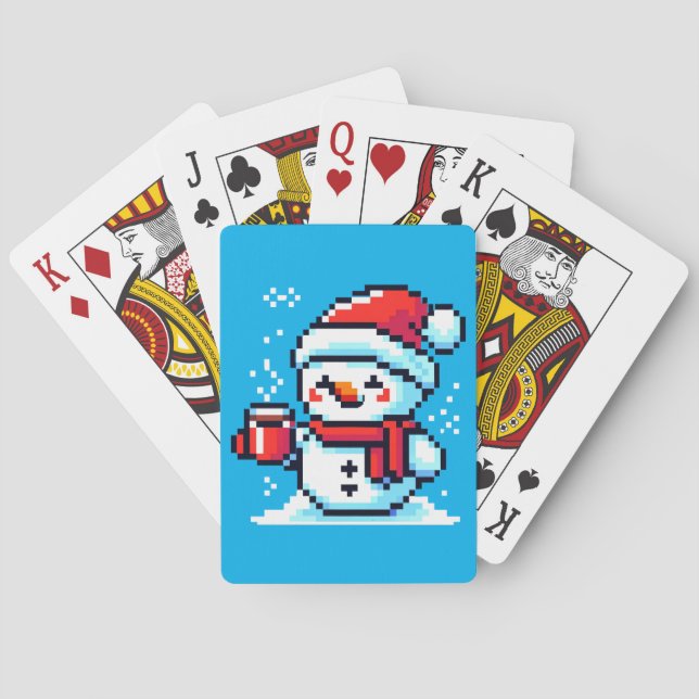 Coffee Snowman - Cozy Pixel Art Christmas Design Poker Cards (Back)