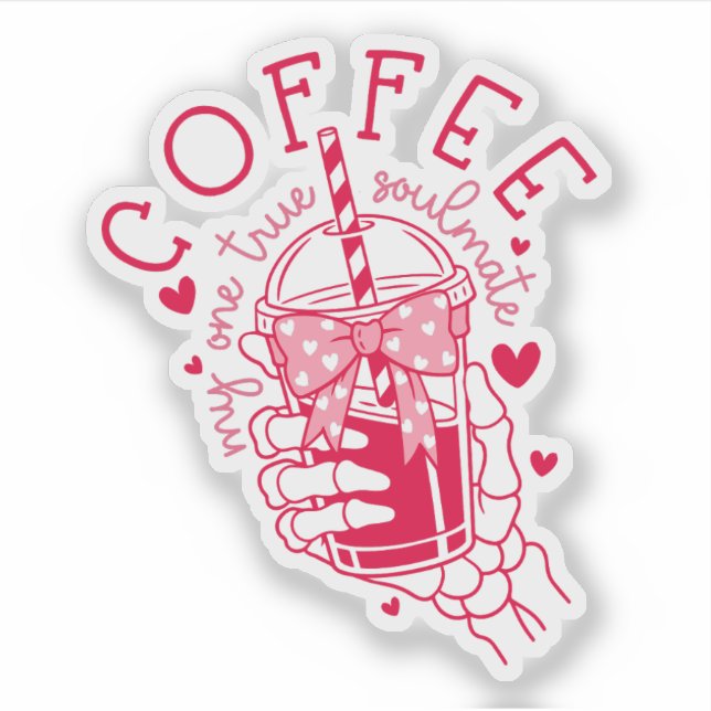 Coffee Soulmate Red Hearts Skeleton Hand  Sticker (Front)
