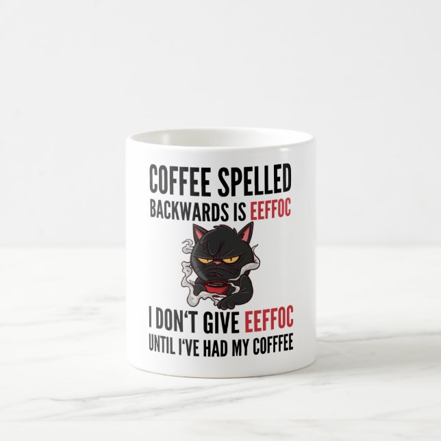 Coffee Spelled Backwards Is Eeffoc - Cat Coffee Mug (Center)