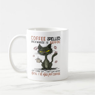 COFFEE Spelled Backwards is EEFFOC Cat Drinking Co Mug