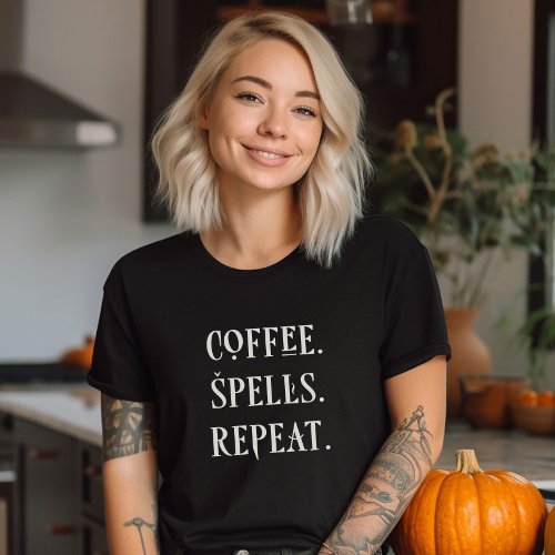 Coffee Spells Fun Halloween Typography Witch T_Shirt