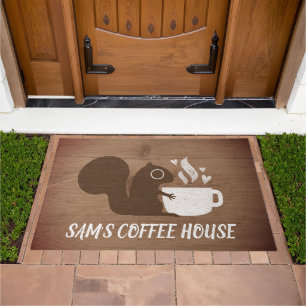 Coffee Squirrel Quirky Fun Personalized Doormat