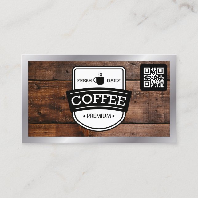 Coffee Stain | Coffee Shop Barista Wood Background Business Card (Front)